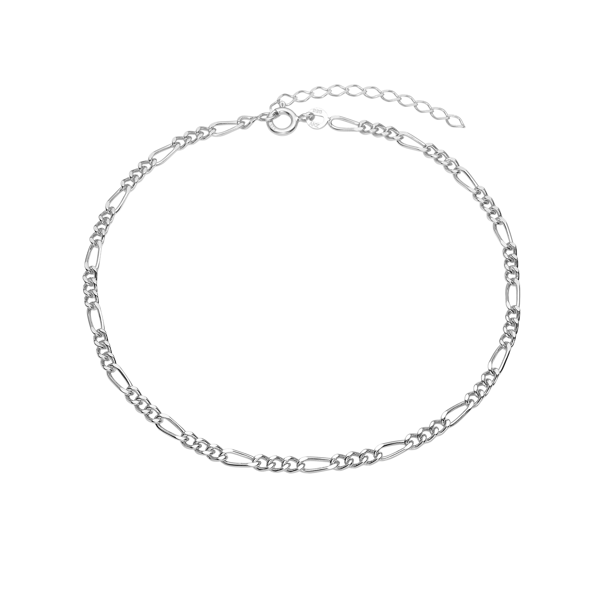 Ankelkæde Figaro, 23+4cm, sølv