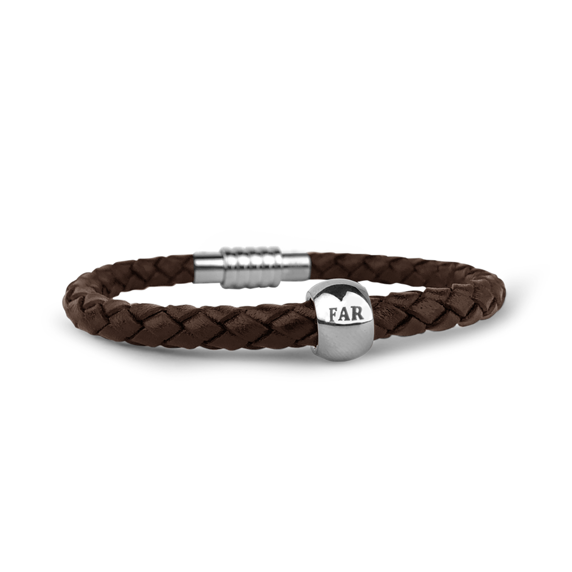 Mens armbånd brun med rund far charm 19 