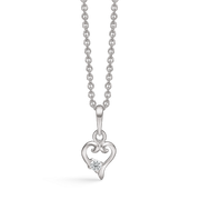 Sølv halskæde skæv hjerte med syntetisk cubic zirconia i bunden.