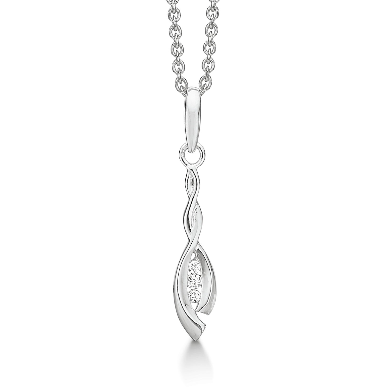 Sølv halskæde rhodineret øje af 2 buer med 3 syntetisk cubic zirconia.