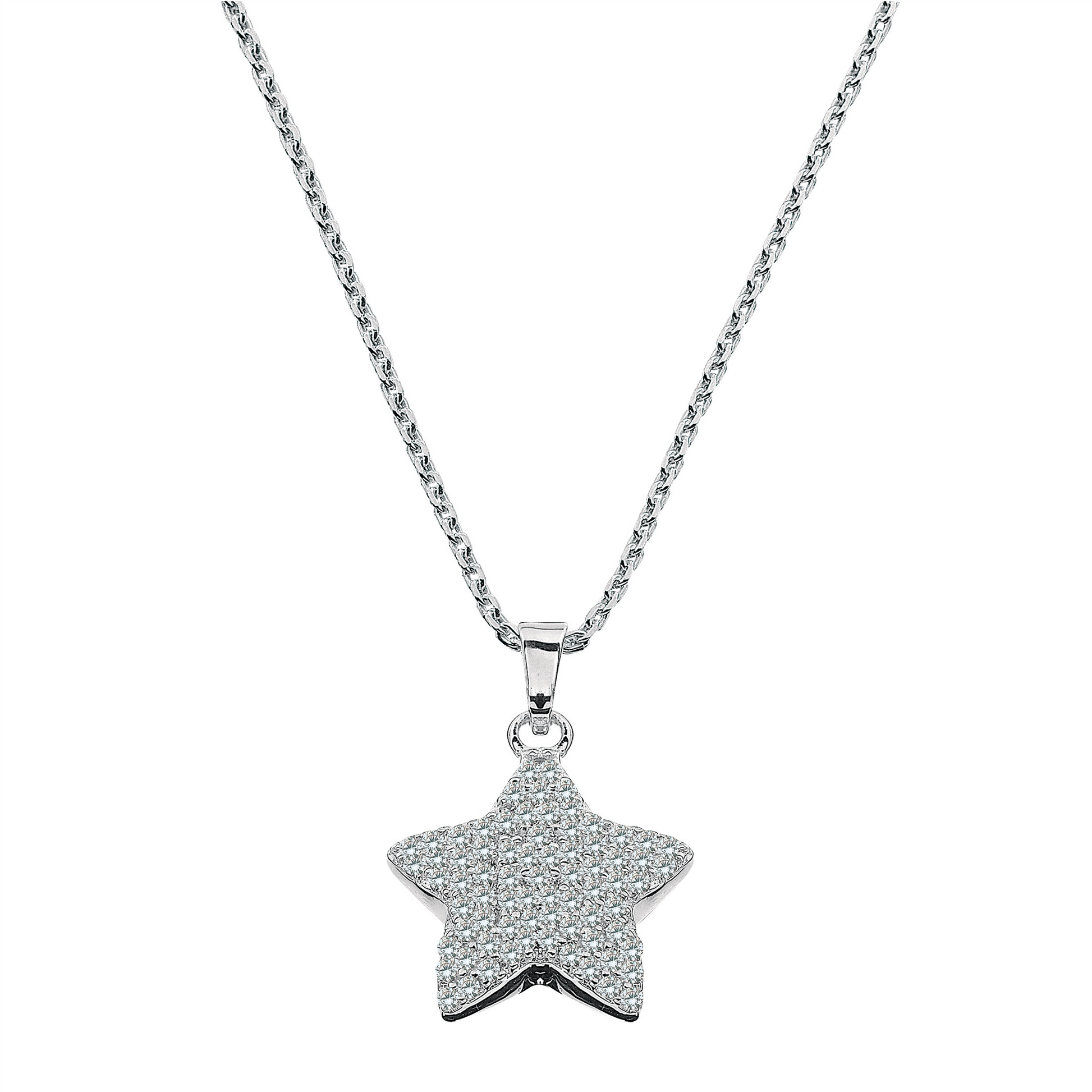 Sølv halskæde stjerne fyldt med syntetisk cubic zirconia.