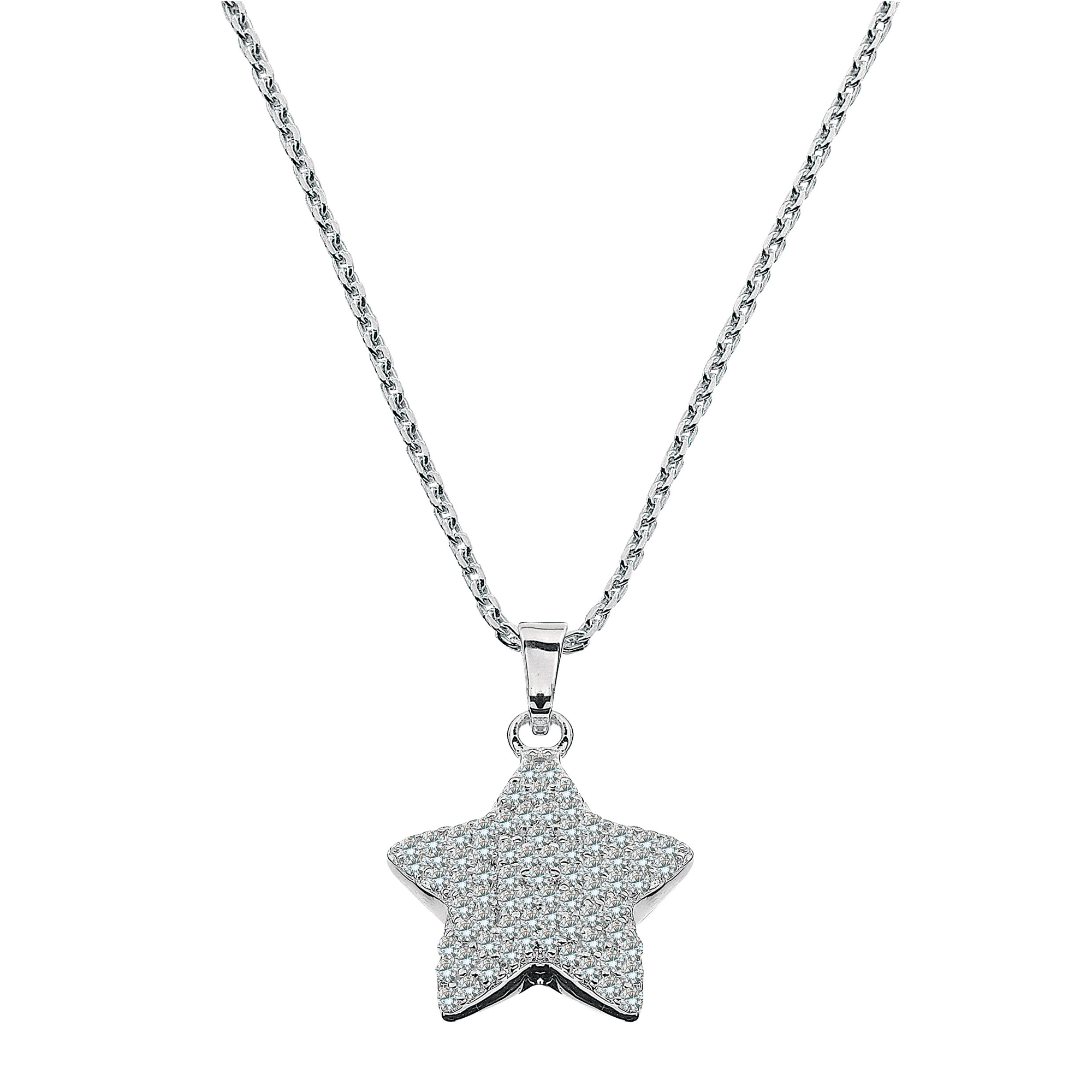 Sølv halskæde stjerne fyldt med syntetisk cubic zirconia.