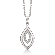 Sølv halskæde rhodineret dobbelt dråbe med syntetiske cubic zirconia i den lille dråbe.