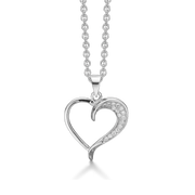 Sølv halskæde hjerte med syntetisk cubic zirconia i den ene side.
