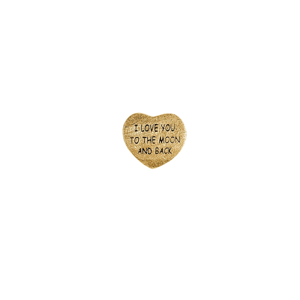 Story charm forgyldt sølv, hjerte med "I LOVE YOU TO MOON AND BACK" påskrift.