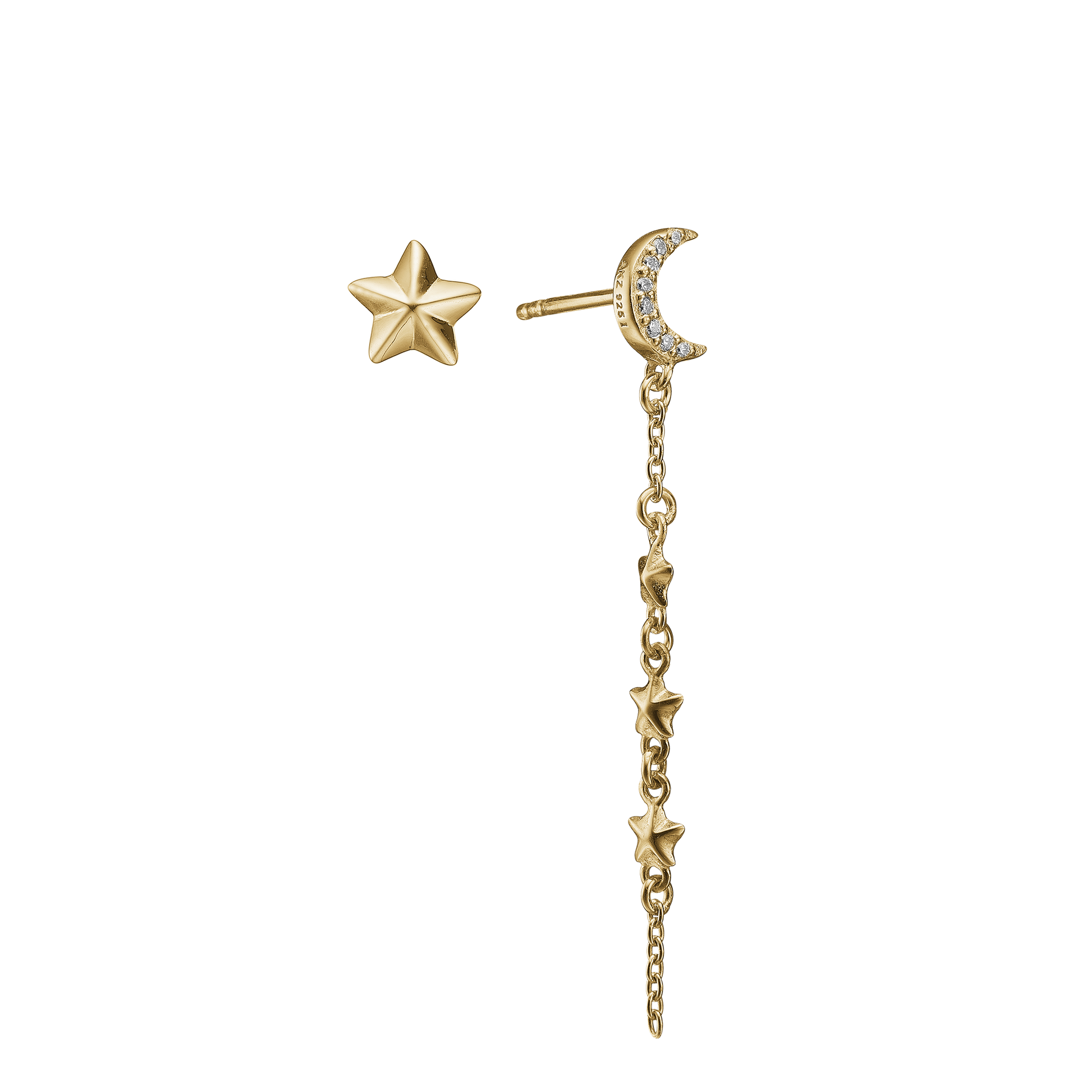 Ørestikker forgyldt sølv, Moon and Stars