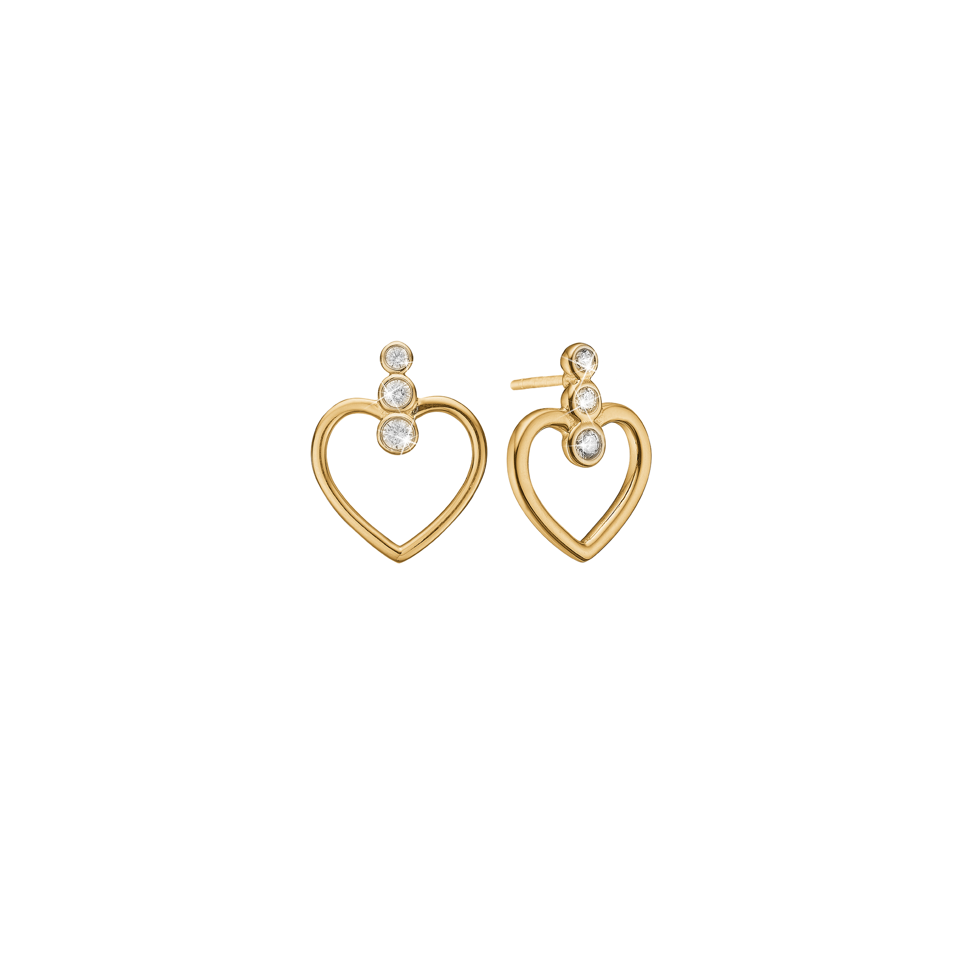 Ørestikker, hjerter m/6 cz, forg sølv
