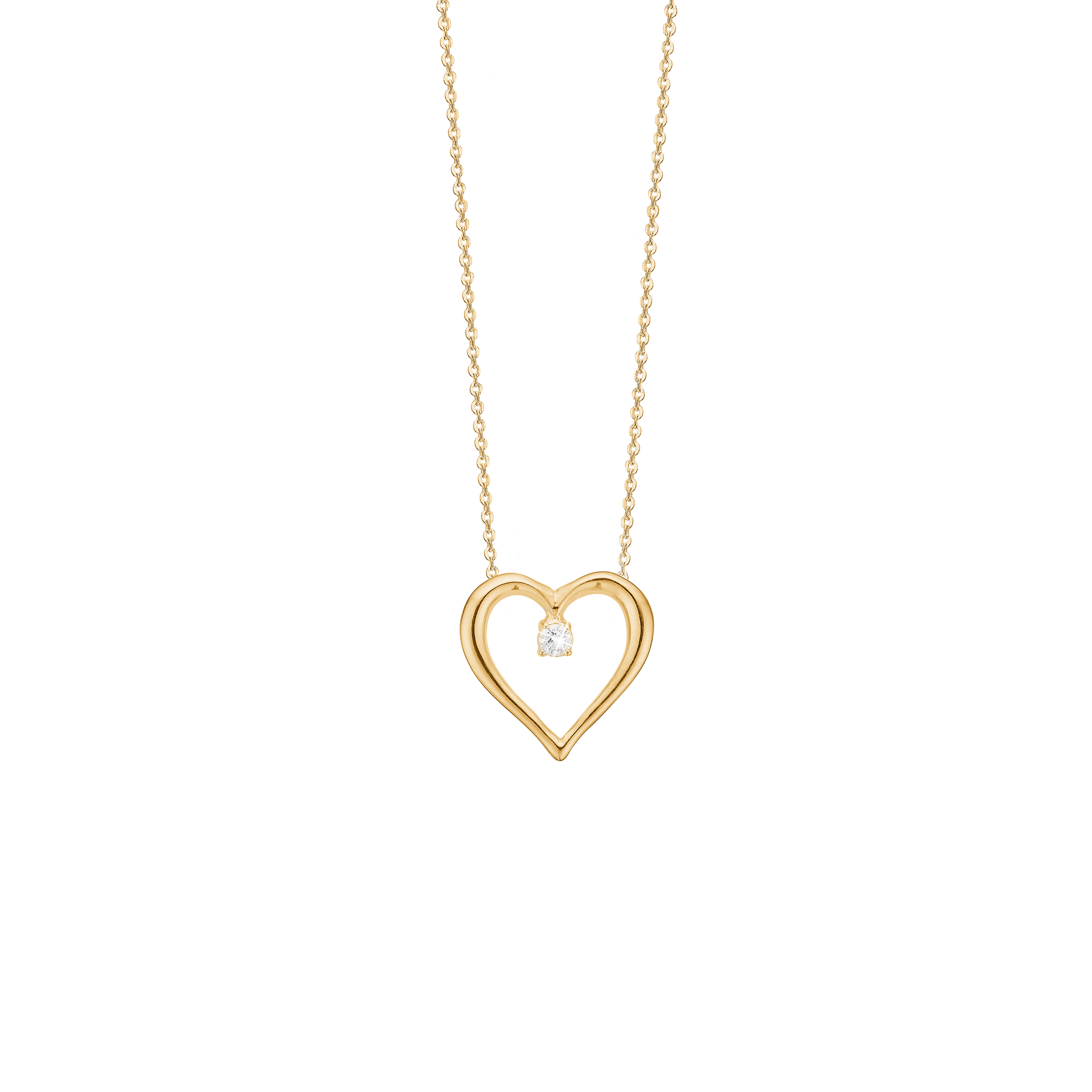 Halskæde, 14kt guld hjerte m/0,03ct diam