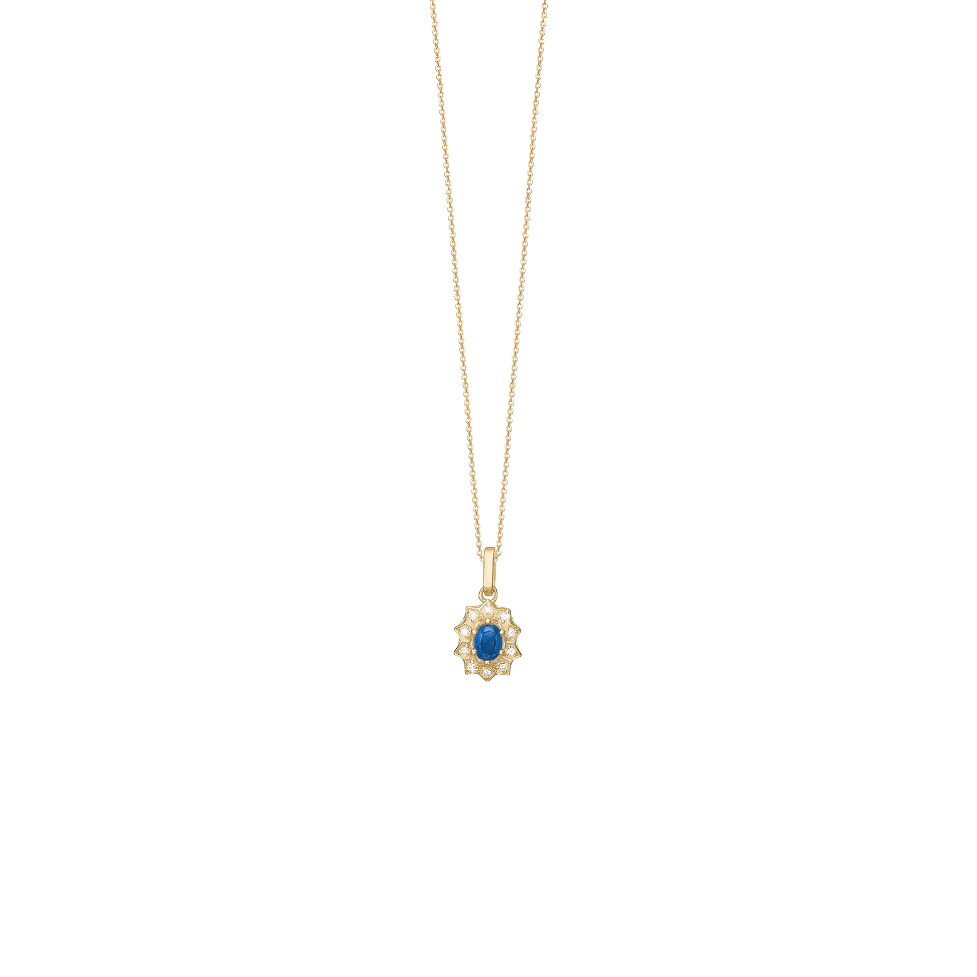 Halskæde, 8k, Safir/Diamanter