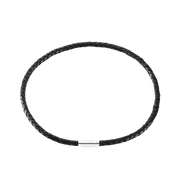 LÆDER COLLIER SORT FLET M/STÅL LÅS