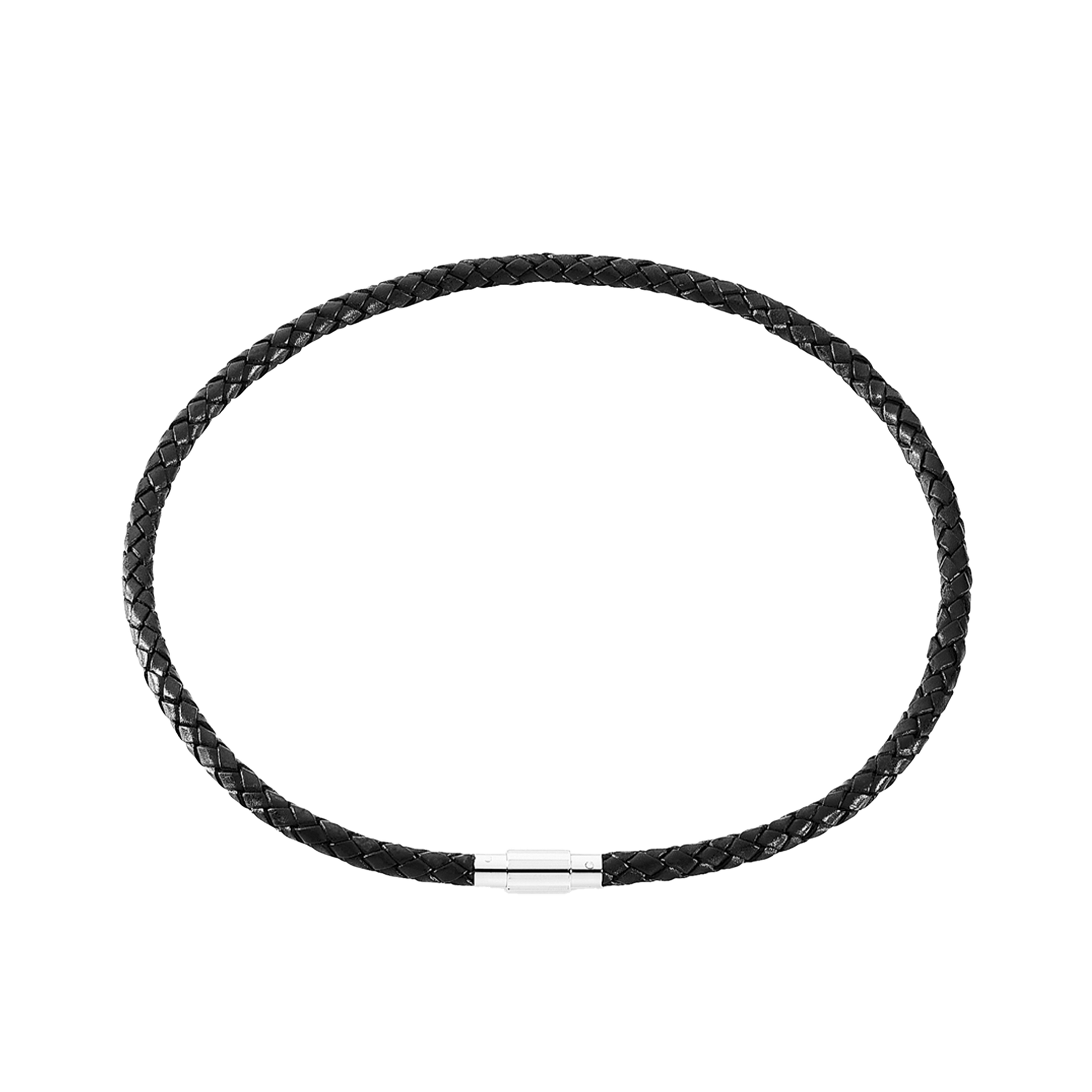 LÆDER COLLIER SORT FLET M/STÅL LÅS