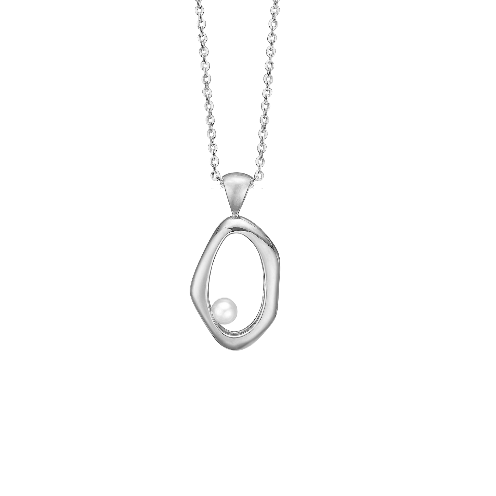 Halskæde m/ferskvandsperle, 20x17mm, 46c