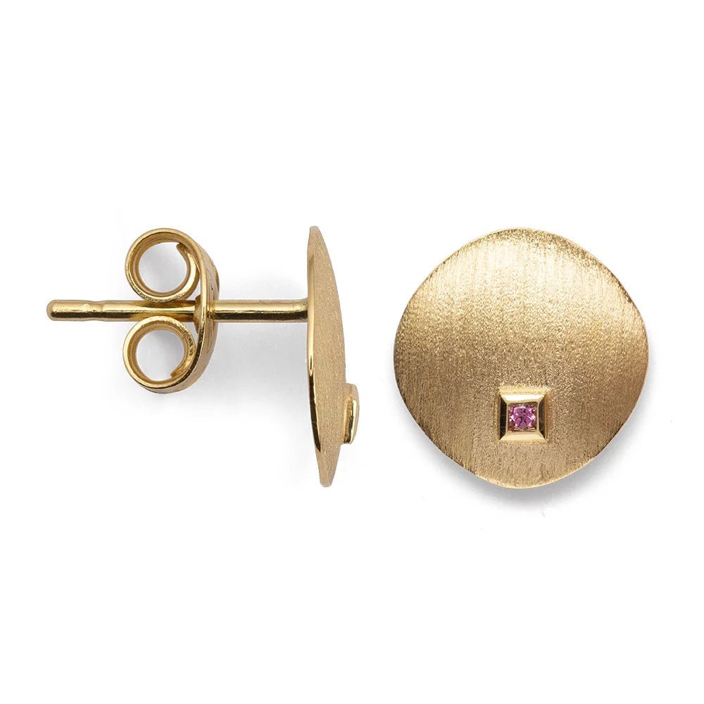 18 karat guld ørehænger mat/børstet, rhodolit 0,02ct - Urma.dk