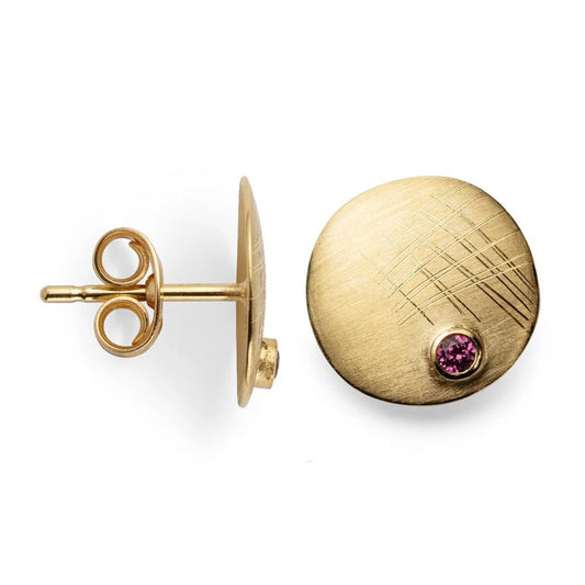 18 karat guld Øreringe mat/børstet, rhodolit 0.08ct - Urma.dk
