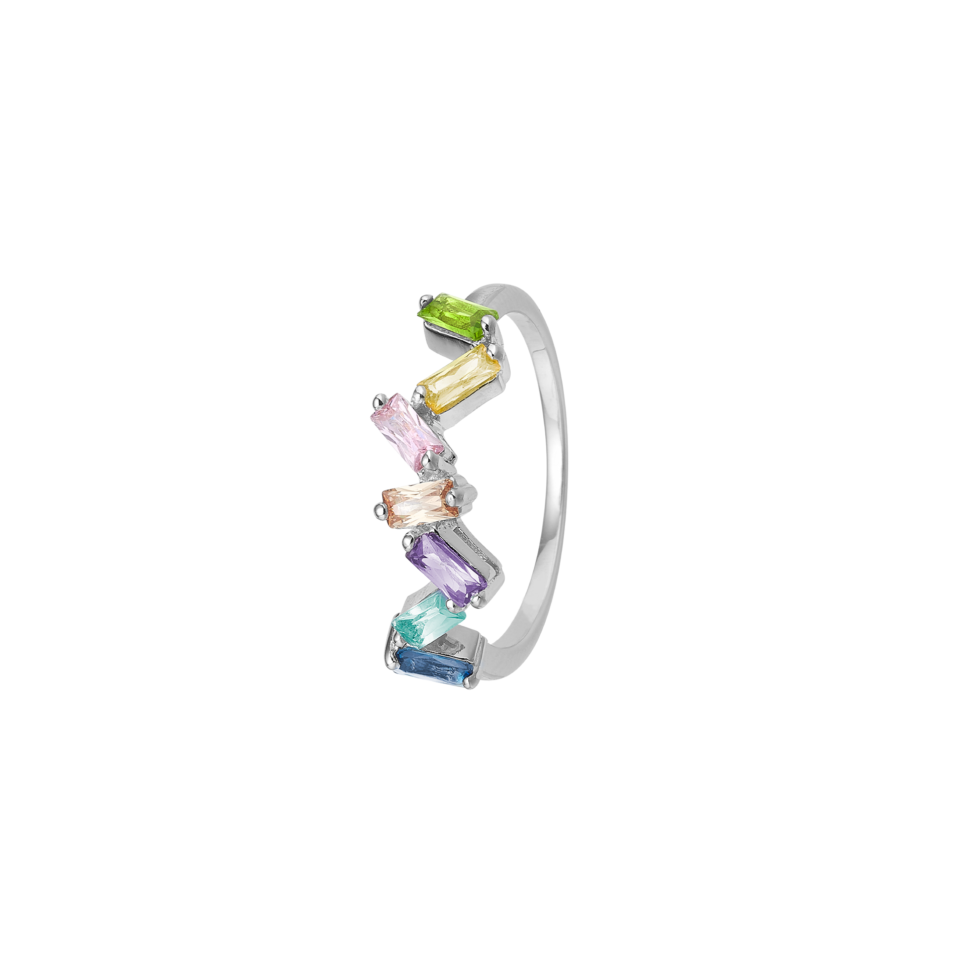 Baquette ring, sølv, 6 sten