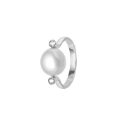 Ring, Barok perle Ø10mm, 2 CZ, sølv