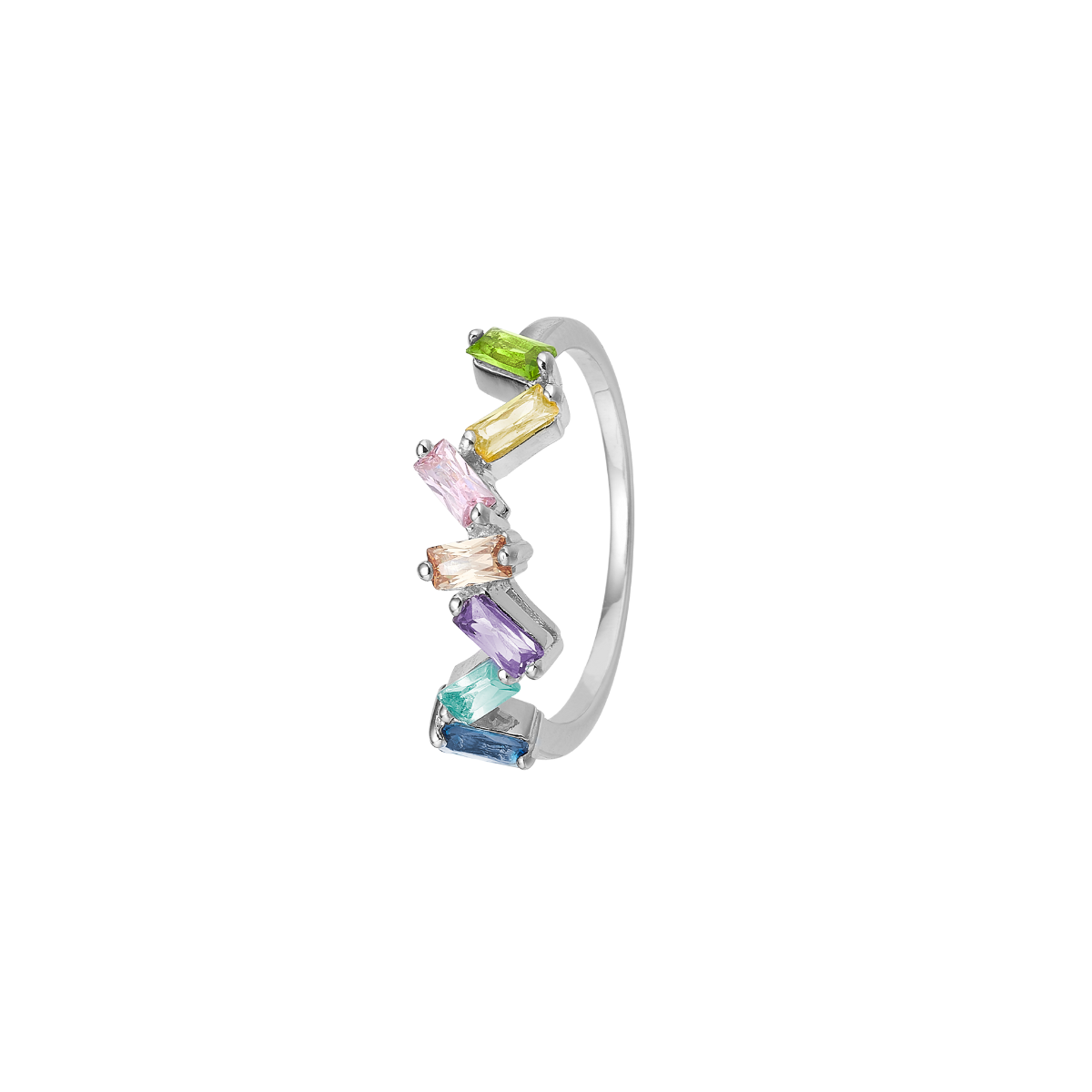 Baquette ring, sølv, 6 sten