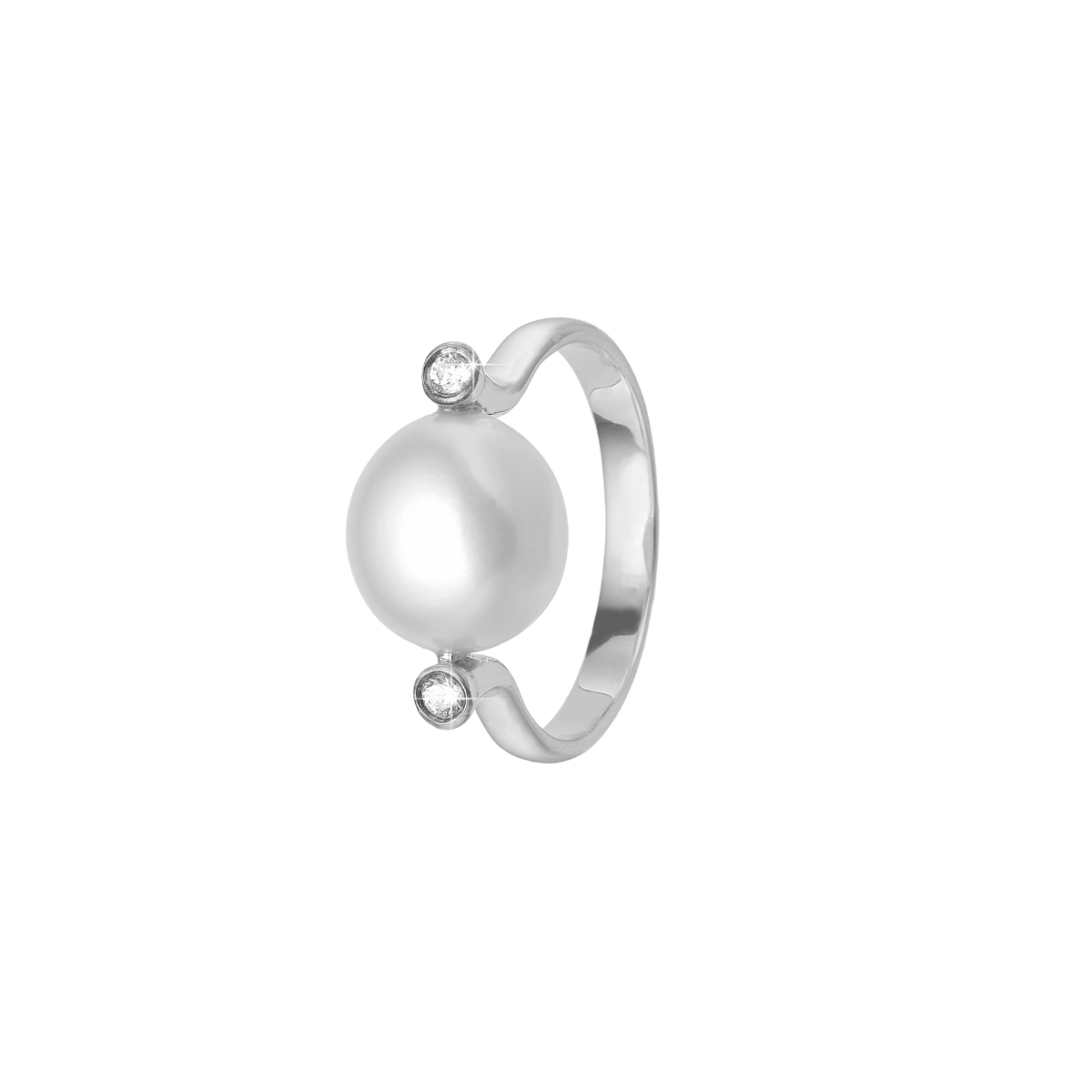 Ring, Barok perle Ø10mm, 2 CZ, sølv