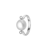 Ring, Barok perle Ø10mm, 2 CZ, sølv