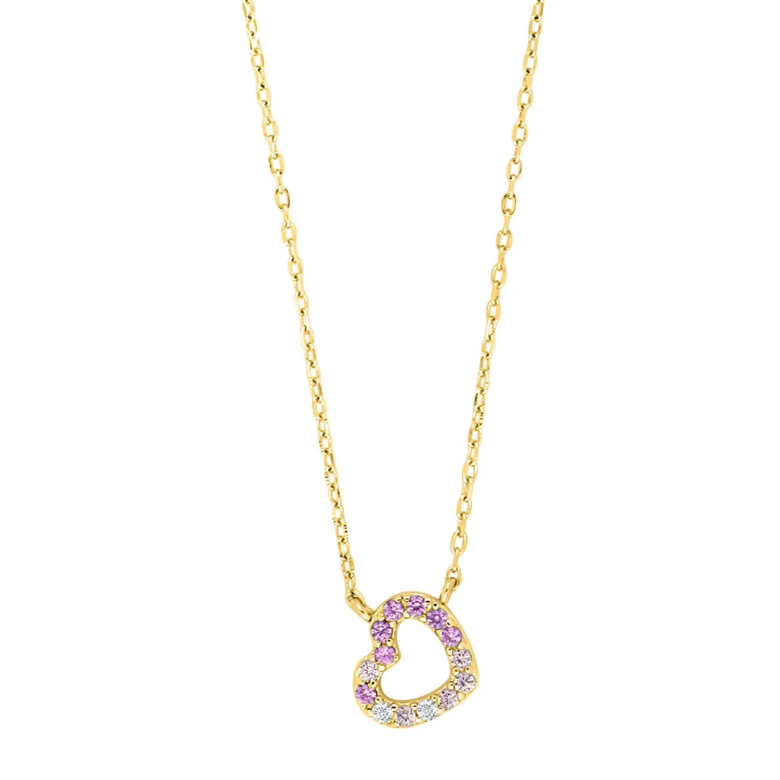 Forg. sølvvedhæng hjerte m/multi pink cz + kæde
