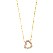 Forg. sølvvedhæng hjerte m/multi pink cz + kæde