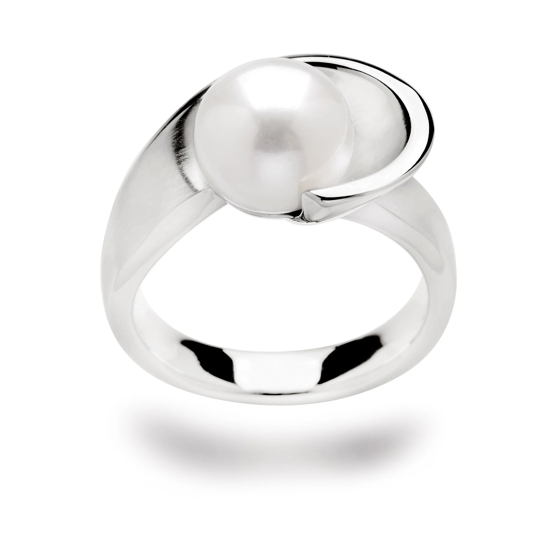 Sterling sølv Ring, rho. mat/blank hvid kulturperle 4.51ct