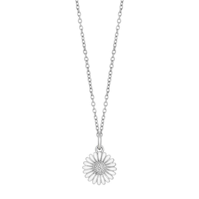 Rhod. sølvvedhæng Marguerit 10mm inkl. kæde
