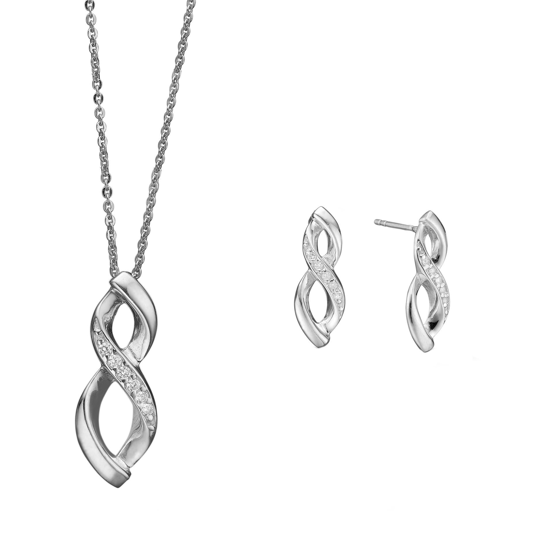 RHOD. SØLV SÆT COLLIER+ØRESTIK