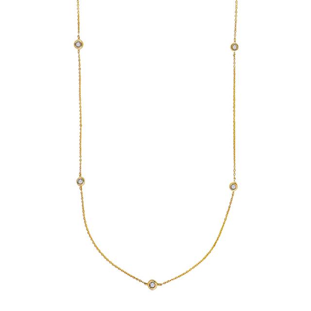 14kt. guldhalskæde m/5 x dia. 0.02ct W/SI