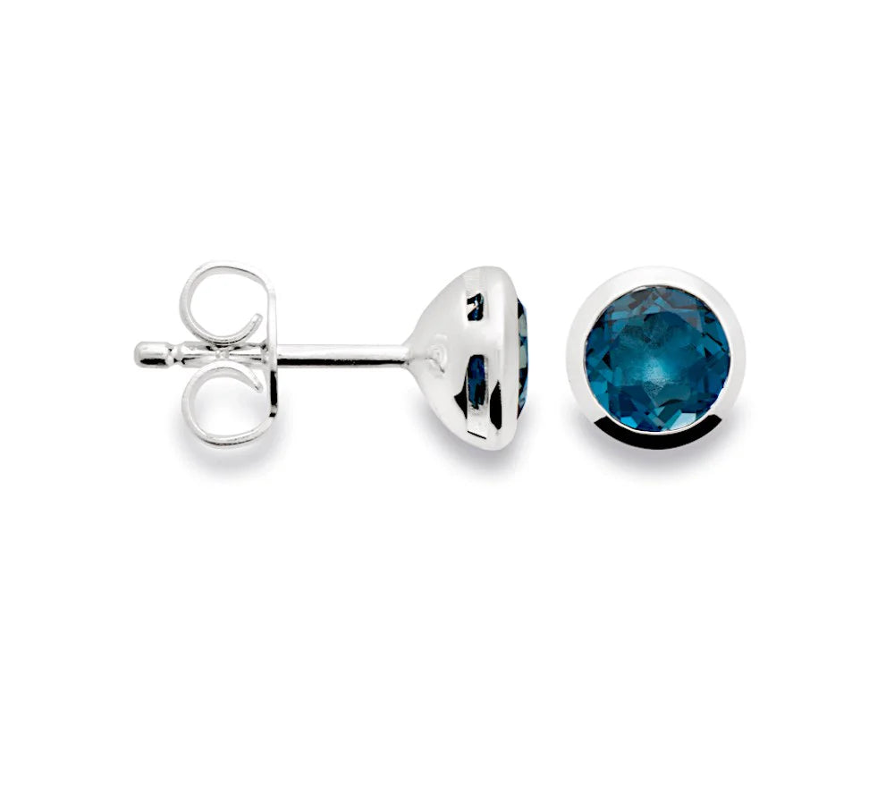 Sterling sølv Ørestikker blank, topas London Blue 1.24ct