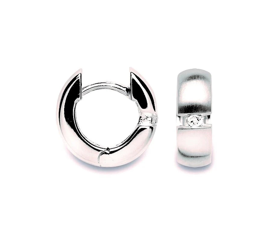 Sterling sølv creol matt., Brillant 0,04ct W-SI