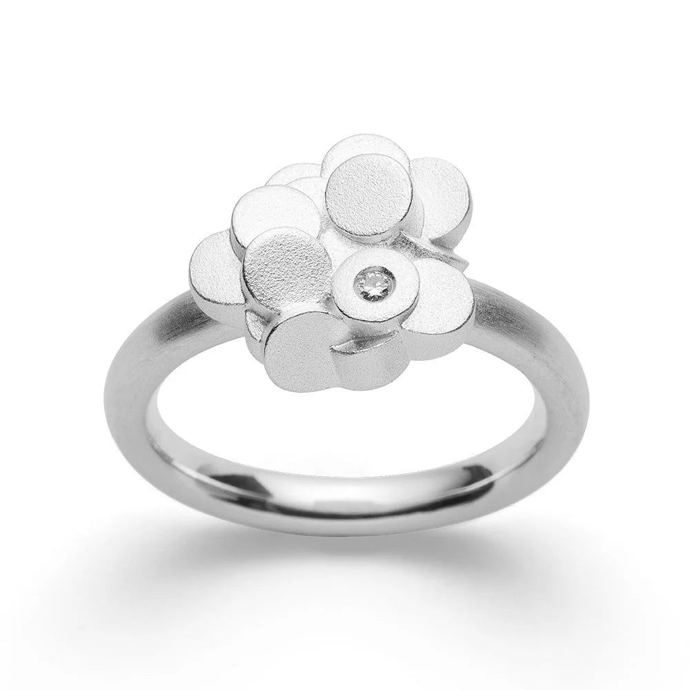 Rhd. Sølv Ring mat, dia. 0,02 ct W-SI3