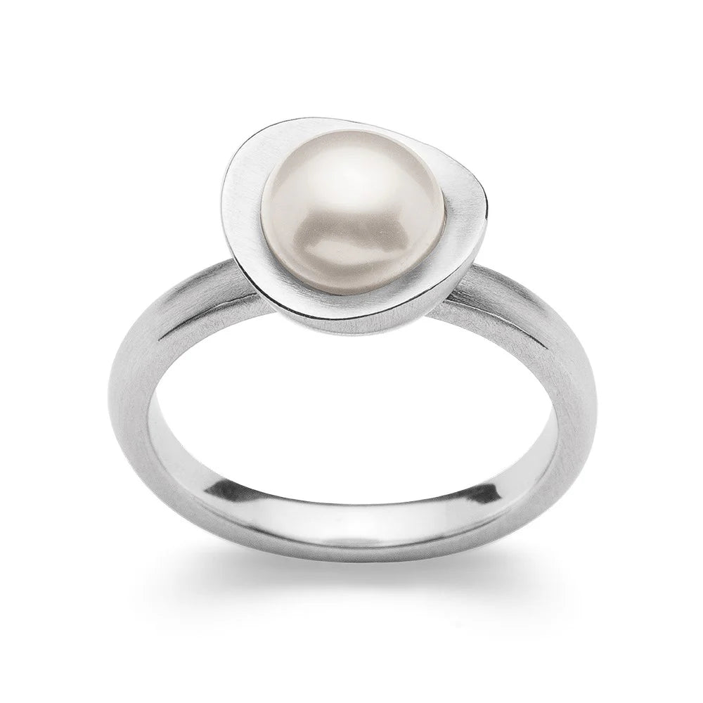 Sterling sølv Ring, mat rho., hvid kulturperle 2.66ct