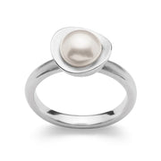 Sterling sølv Ring, mat rho., hvid kulturperle 2.66ct