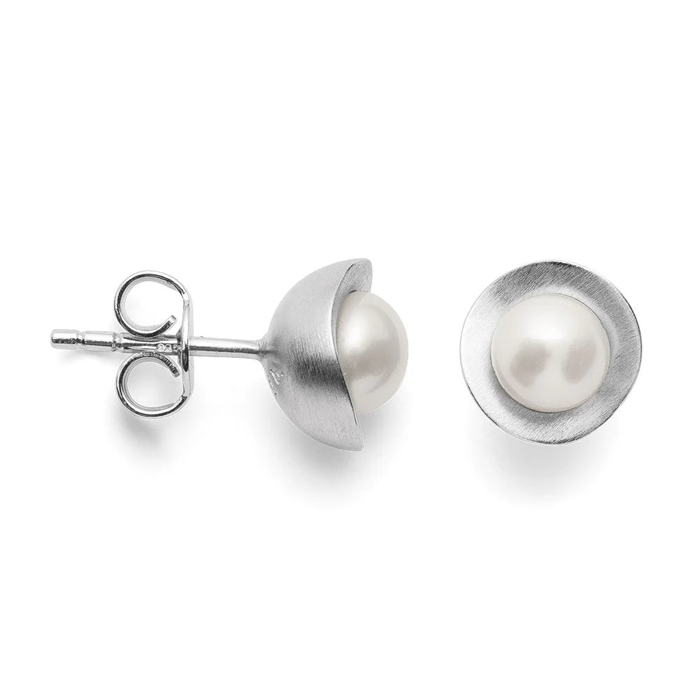 Sterling sølv ørehænger, mat rho., hvid kulturperle 2.16ct