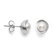Sterling sølv ørehænger, mat rho., hvid kulturperle 2.16ct