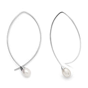 Sterling sølv ørehænger, mat rho., hvid kulturperle 4.30ct