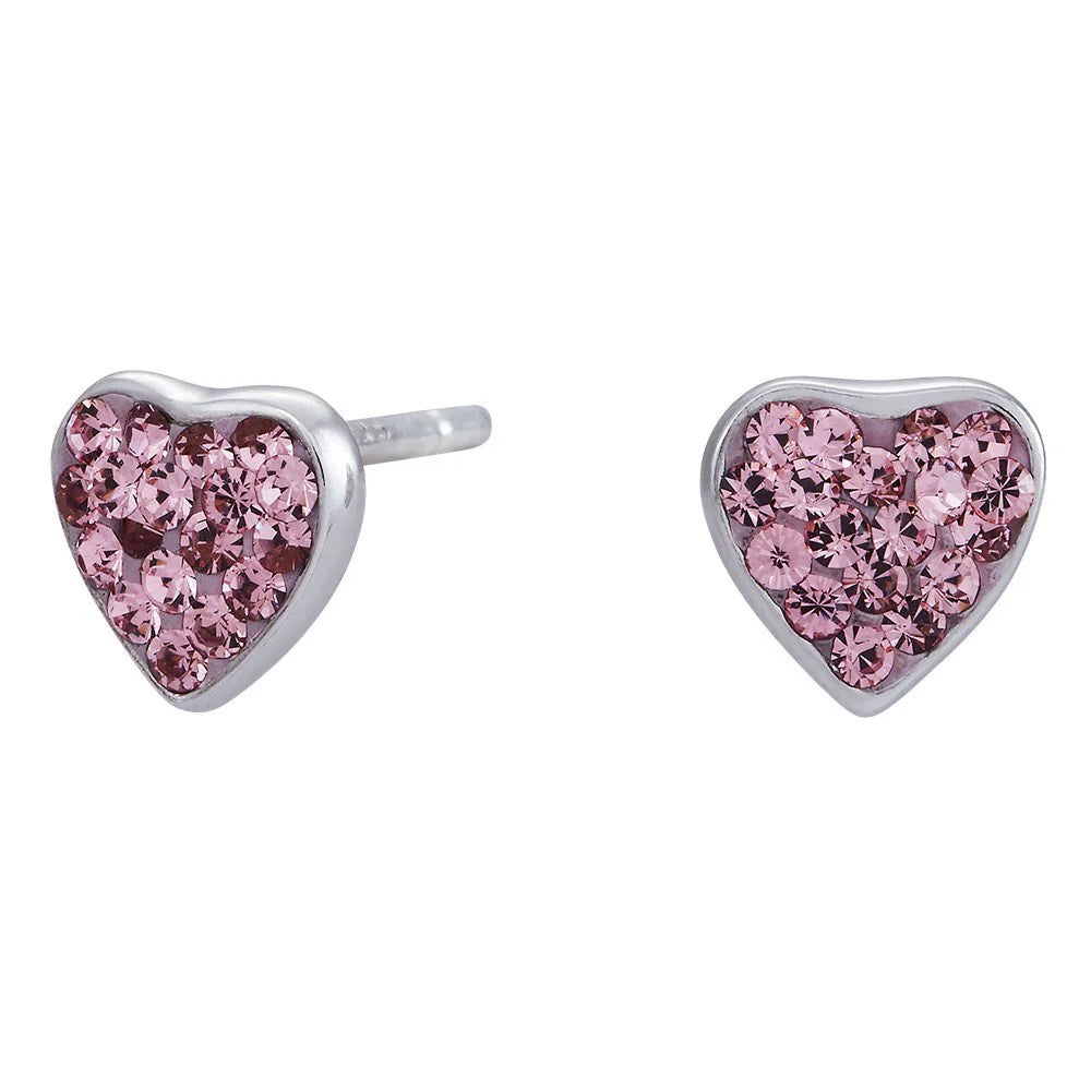 Rhod. sølvørestikker hjerte m/pink cz