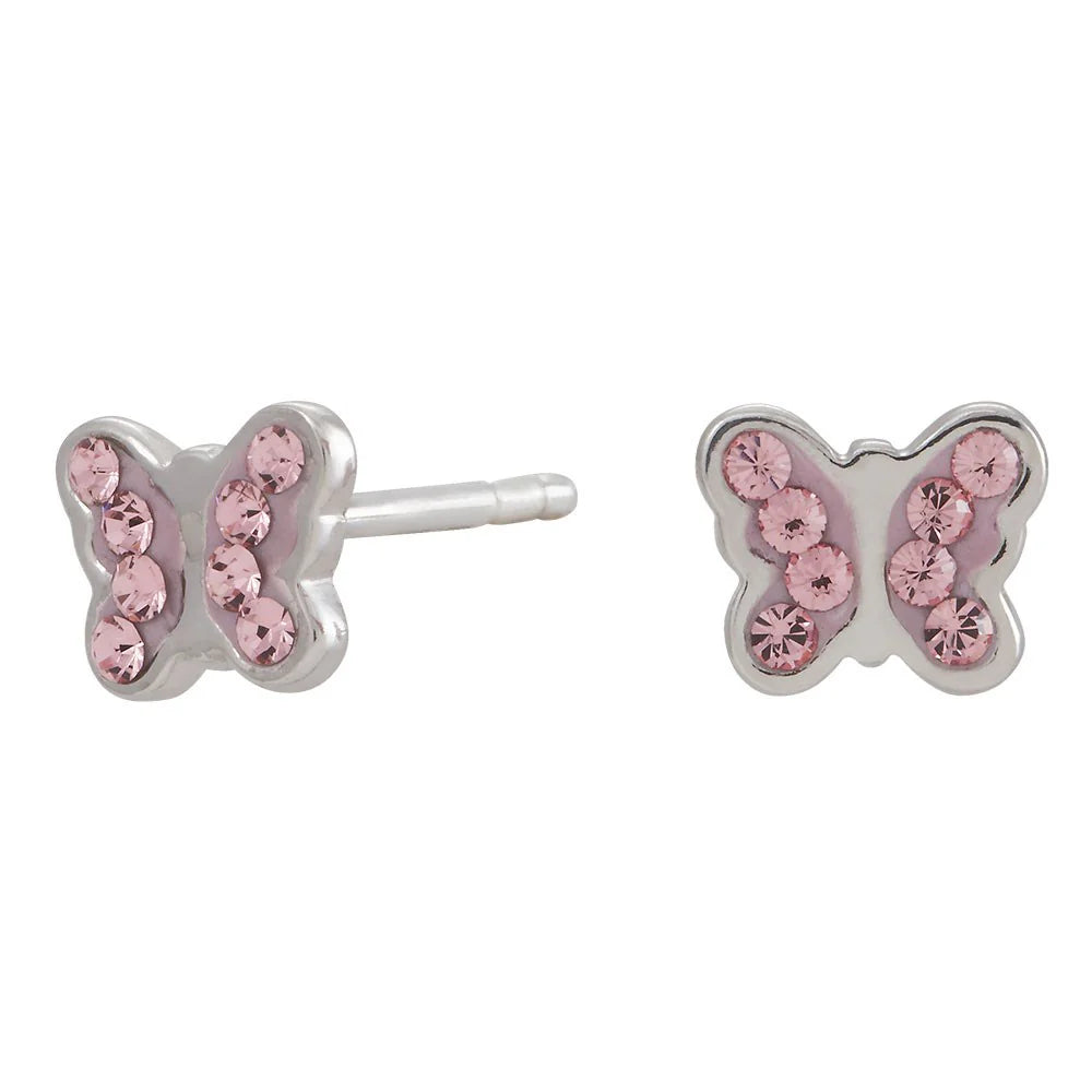 Rhod. sølvørestikker sommerfugl m/ pink cz