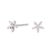 Rhd. Sølv ørestikker blomst med pink cz