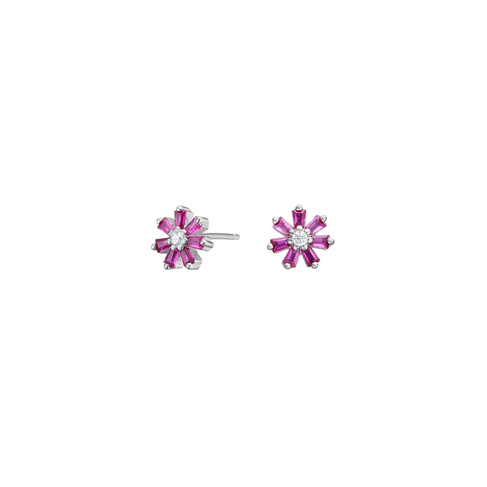 Rhd. sølvørestikker blomst m/ rød cz