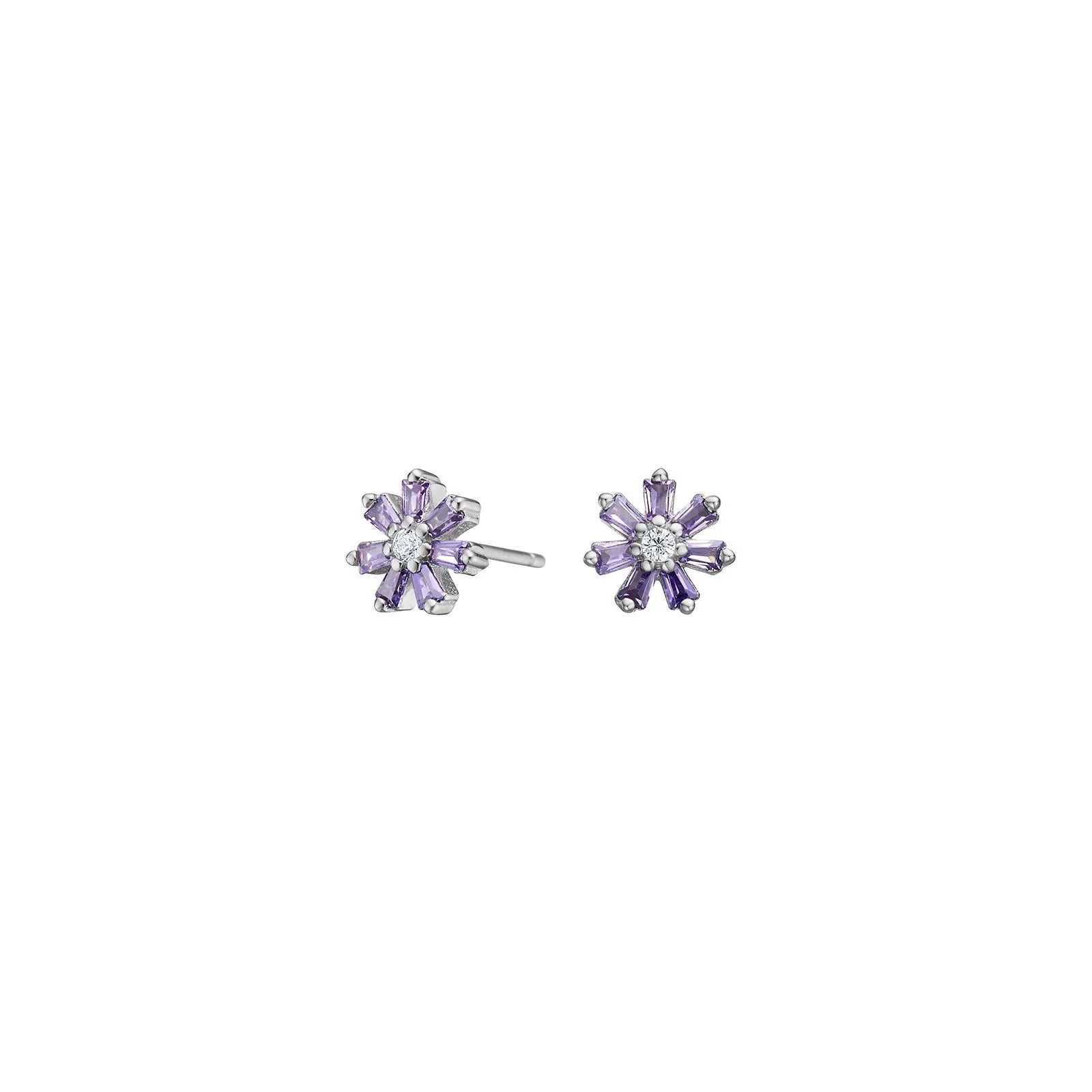 Rhd. sølvørestikker blomst m/ lilla cz