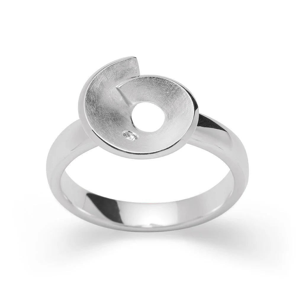 Sterling sølv Ring børstet/blank, brillant 0,02ct W-SI