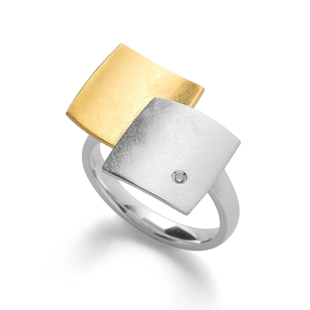 Sterling sølv ring delvis fg børstet, dia 0,02ct W-Si