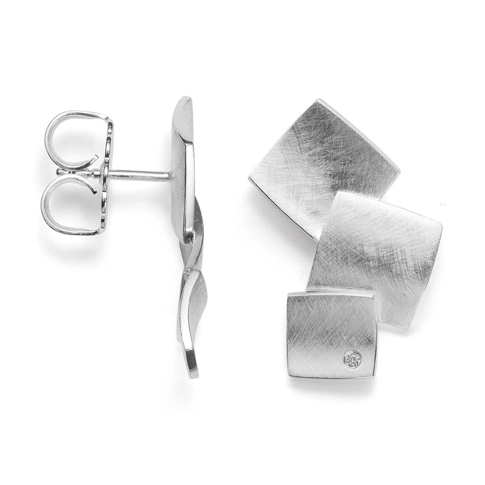 Sterling sølv Ørestikker børstet, dia. 0,02ct W-SI