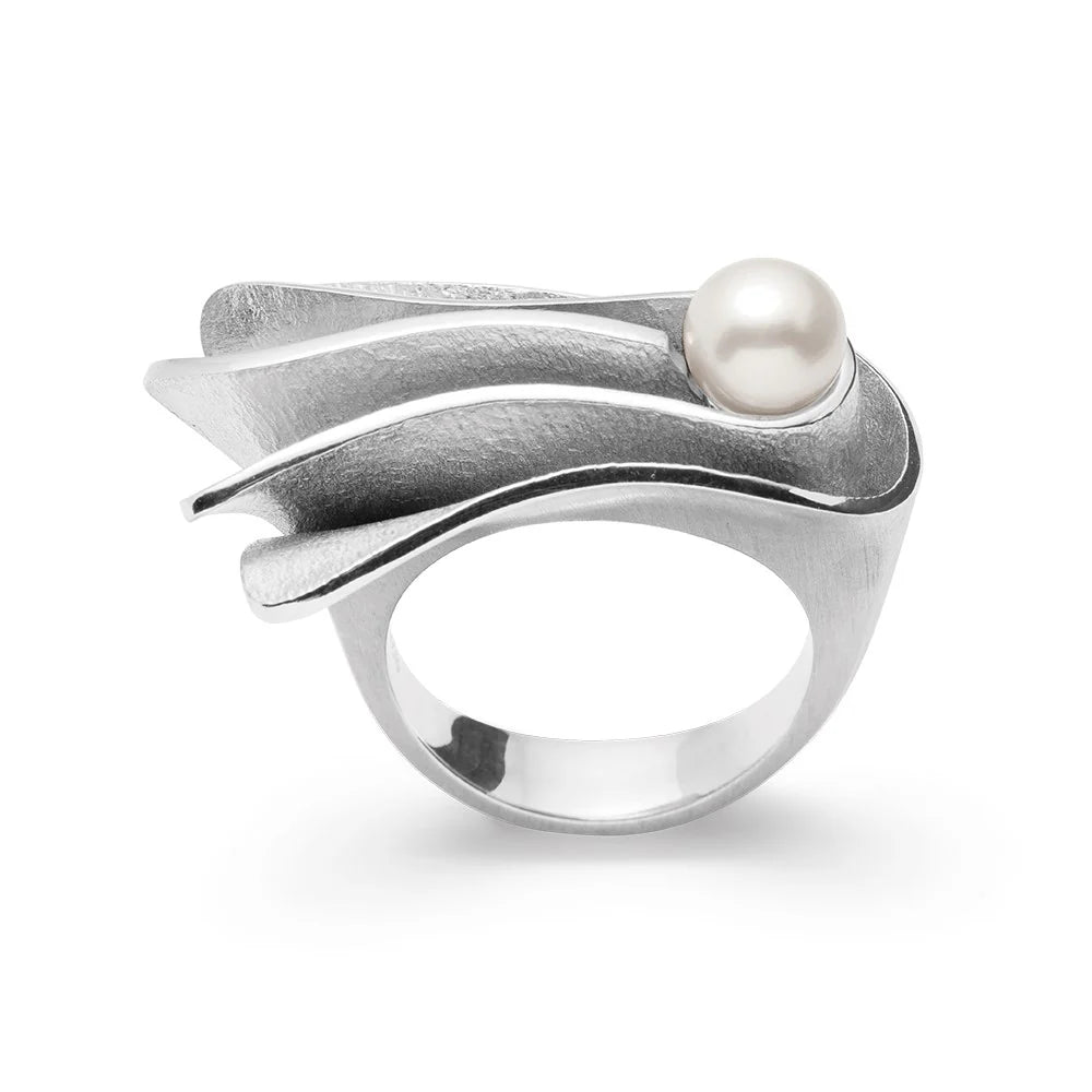 Sterling sølv Ring, rho. mat/blank kulturperle hvid 2.11ct