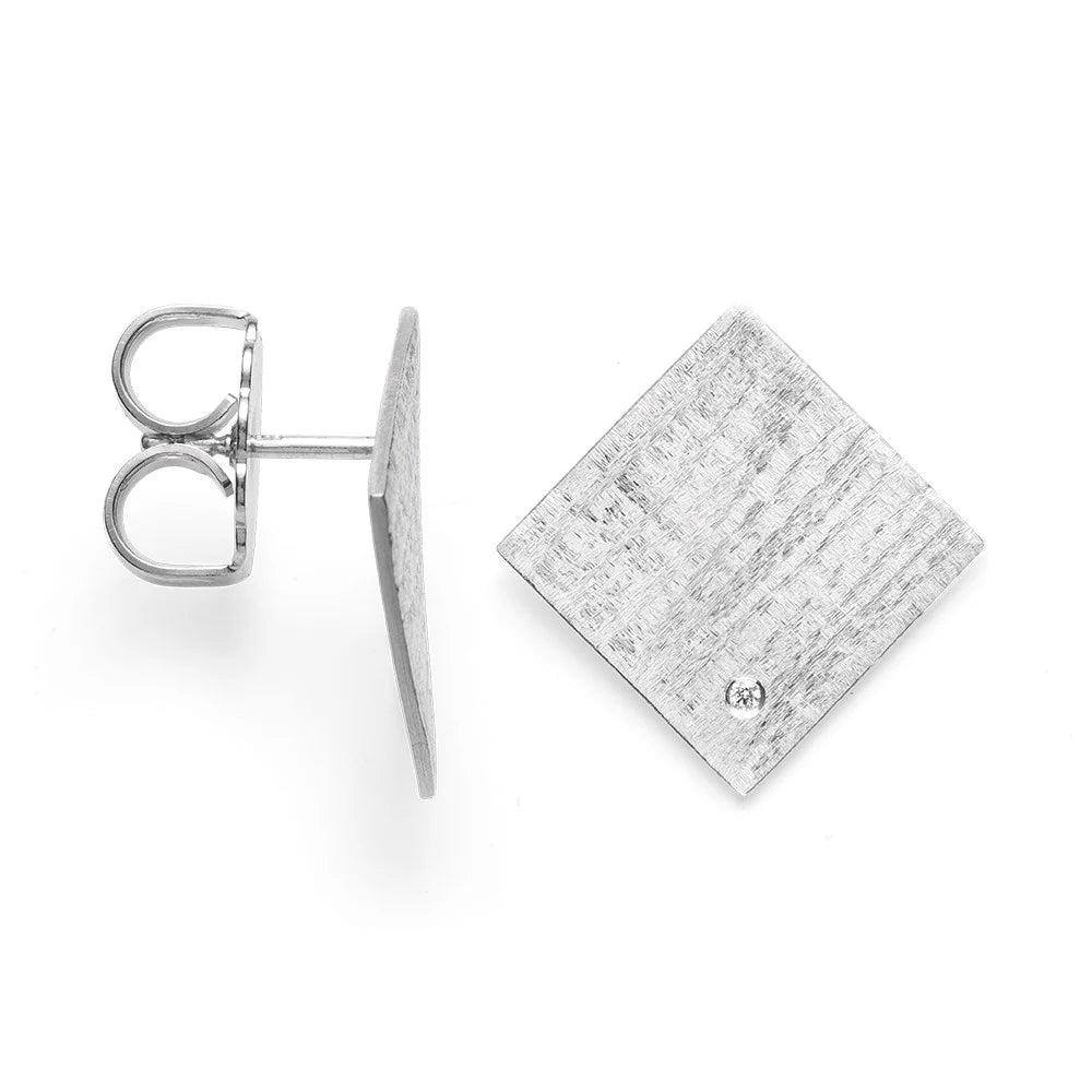 Sterling sølv Ørestikker mat/børstet, dia. 0,02ct W-SI