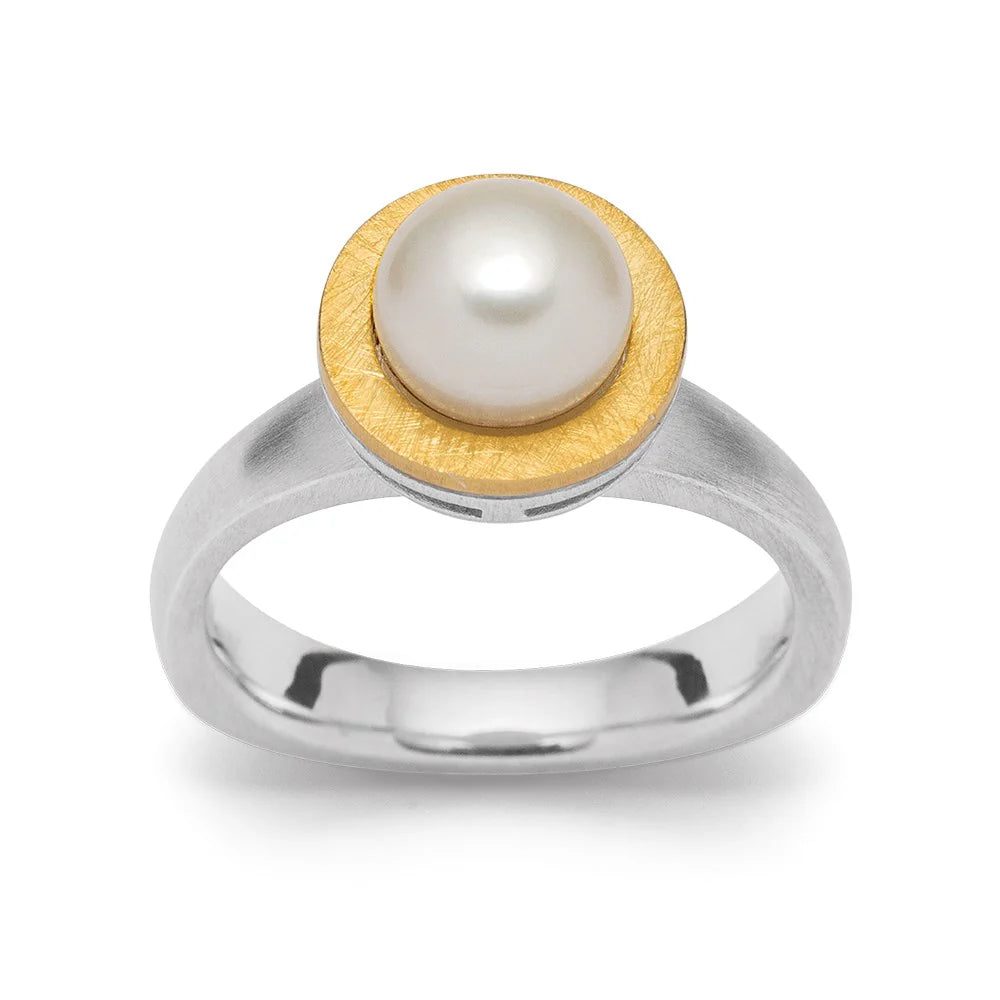 Sterling sølv Ring delvis fg, rho. mat/børstet, perle 2.66