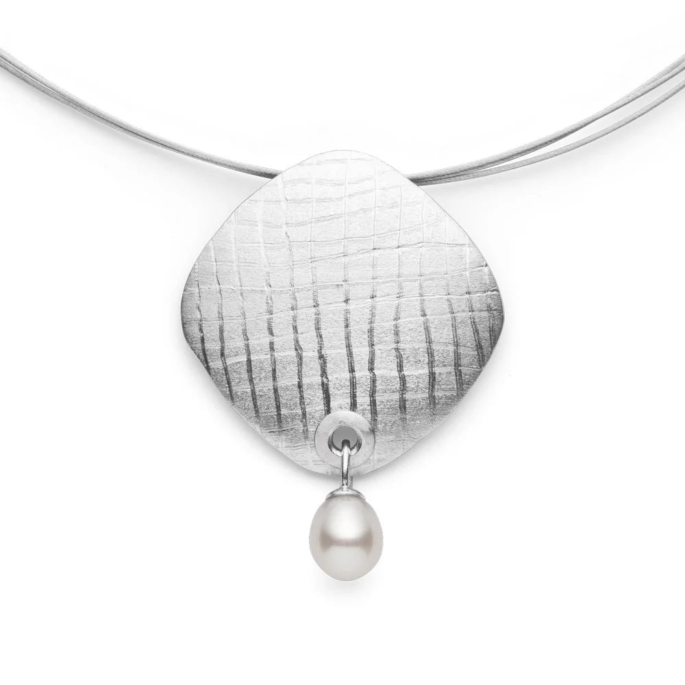 Sterling sølv Vedhæng, rho. mat/børstet,kulturperle 3,40ct