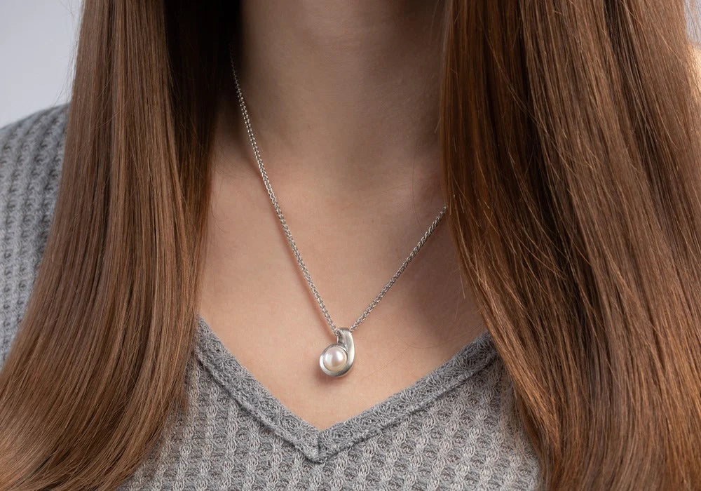 Sterling sølv Vedhæng, mat rho., hvid kulturperle 3.52ct